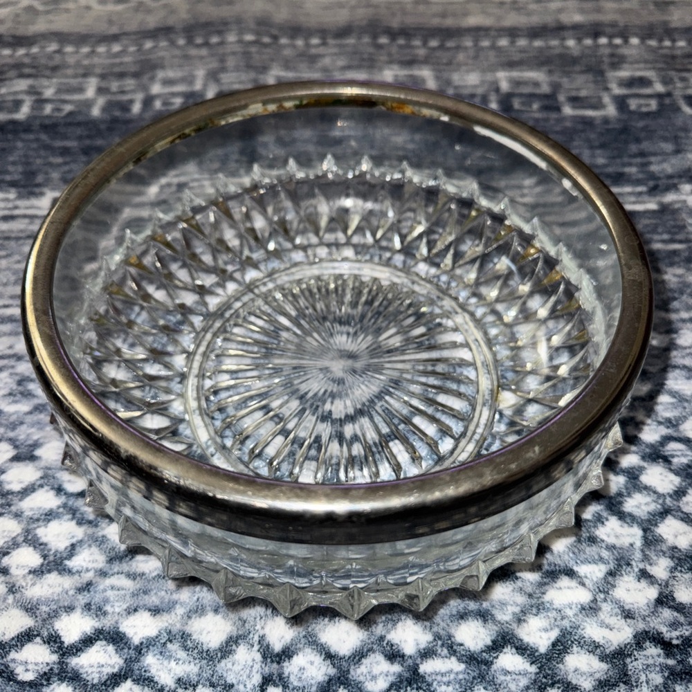 Vintage Genuine Crystal Bowl with Silver-plated Rim (Made In England) - Picture 6 of 16